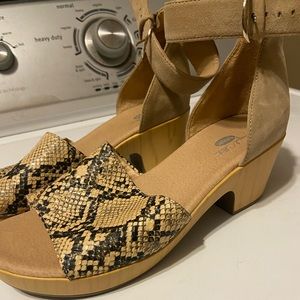 Snake print and neutral dr. Scholls ankle strap sandal